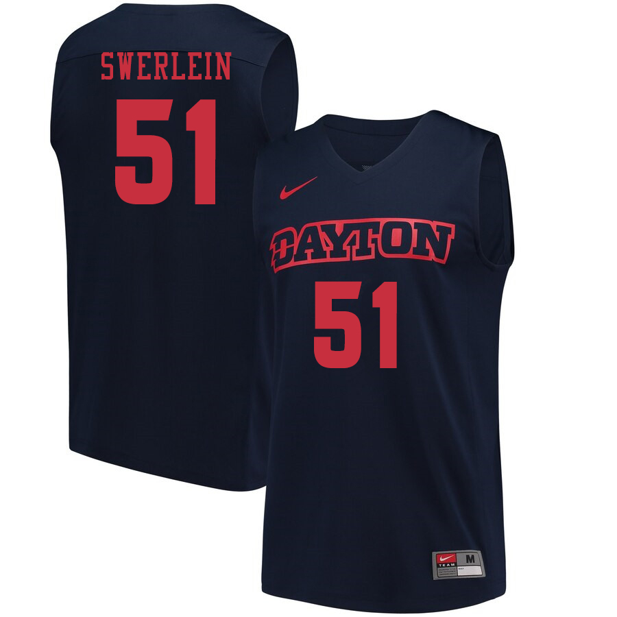 Men #51 Drew Swerlein Dayton Flyers College Basketball Jerseys Sale-Navy